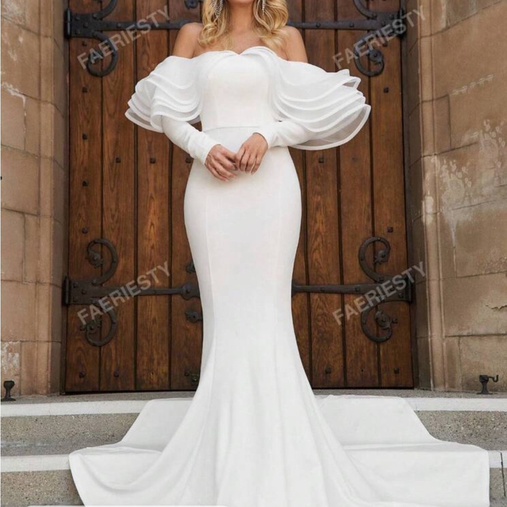 White Off-Shoulder Evening Gown